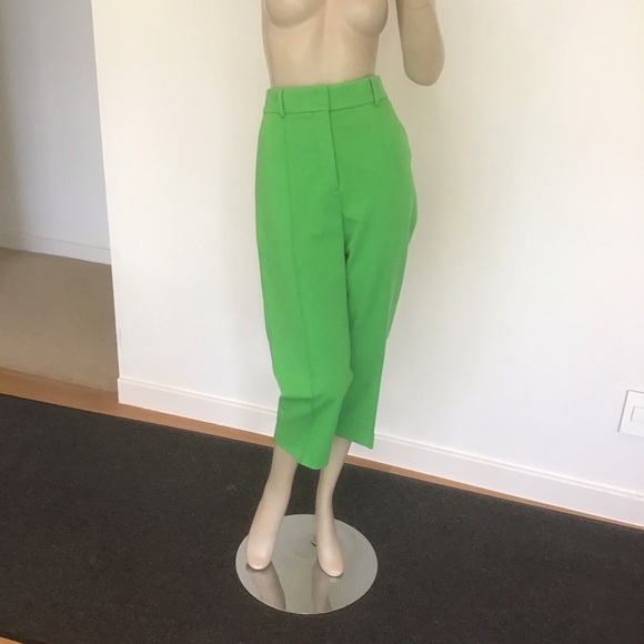 Akris Punto Vibrant Green Ferry Pintuck Jersey Cropped Straight Leg Pants US 8